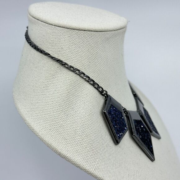 Express Necklace Statement Gray Blue Glitter Geometric Statement - Picture 5 of 12